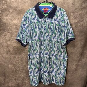 Robert Graham Mens 4XL Blue Green Paisley Cotton Classic Fit Polo Shirt